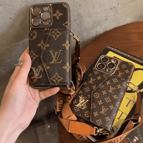 Monogram iPhone Case With Wallet And Strap Brown Small Printing