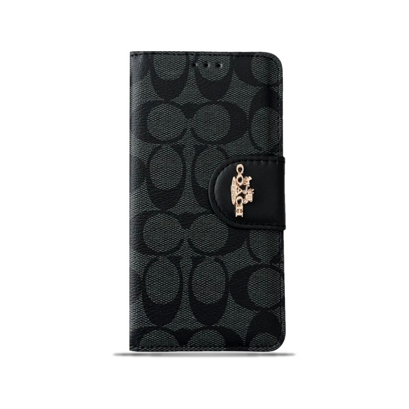 Classic Leather Flip iPhone Case with Card Holder Black
