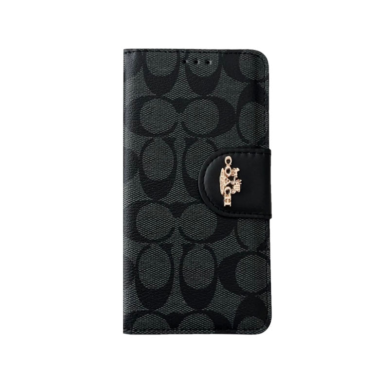 Classic Leather Flip iPhone Case with Card Holder Black