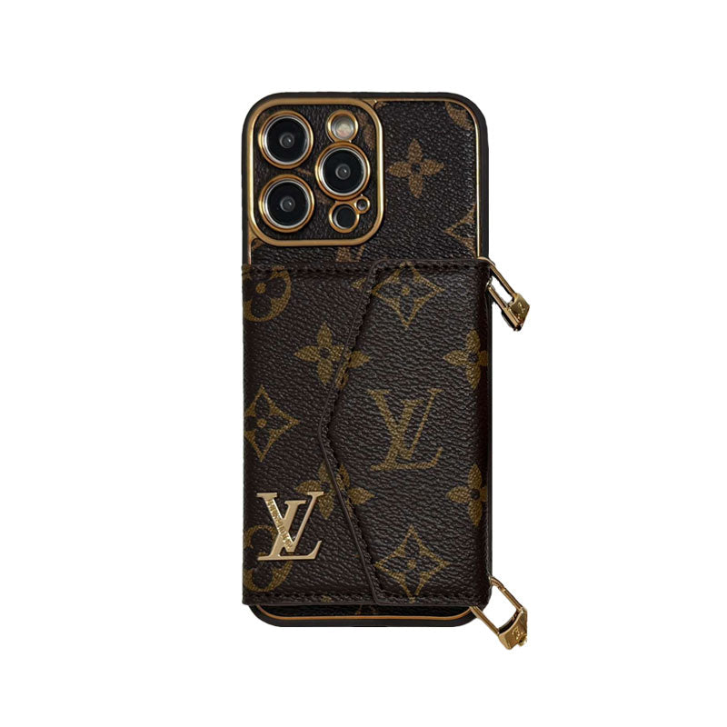 Monogram iPhone Case With Wallet And Strap Brown Small Printing