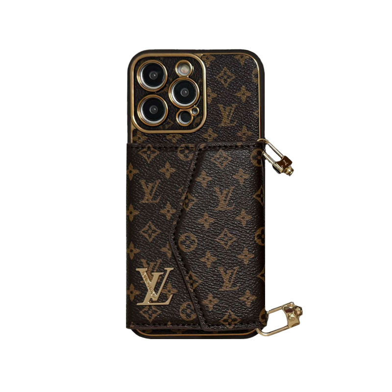 Monogram iPhone Case With Wallet And Strap Brown Small Printing