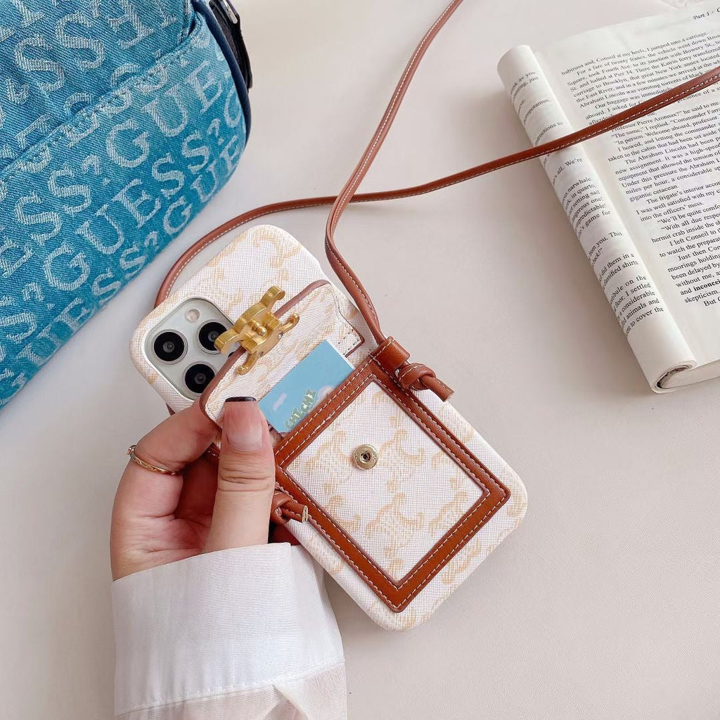 White Celine iPhone Case With Card Holder