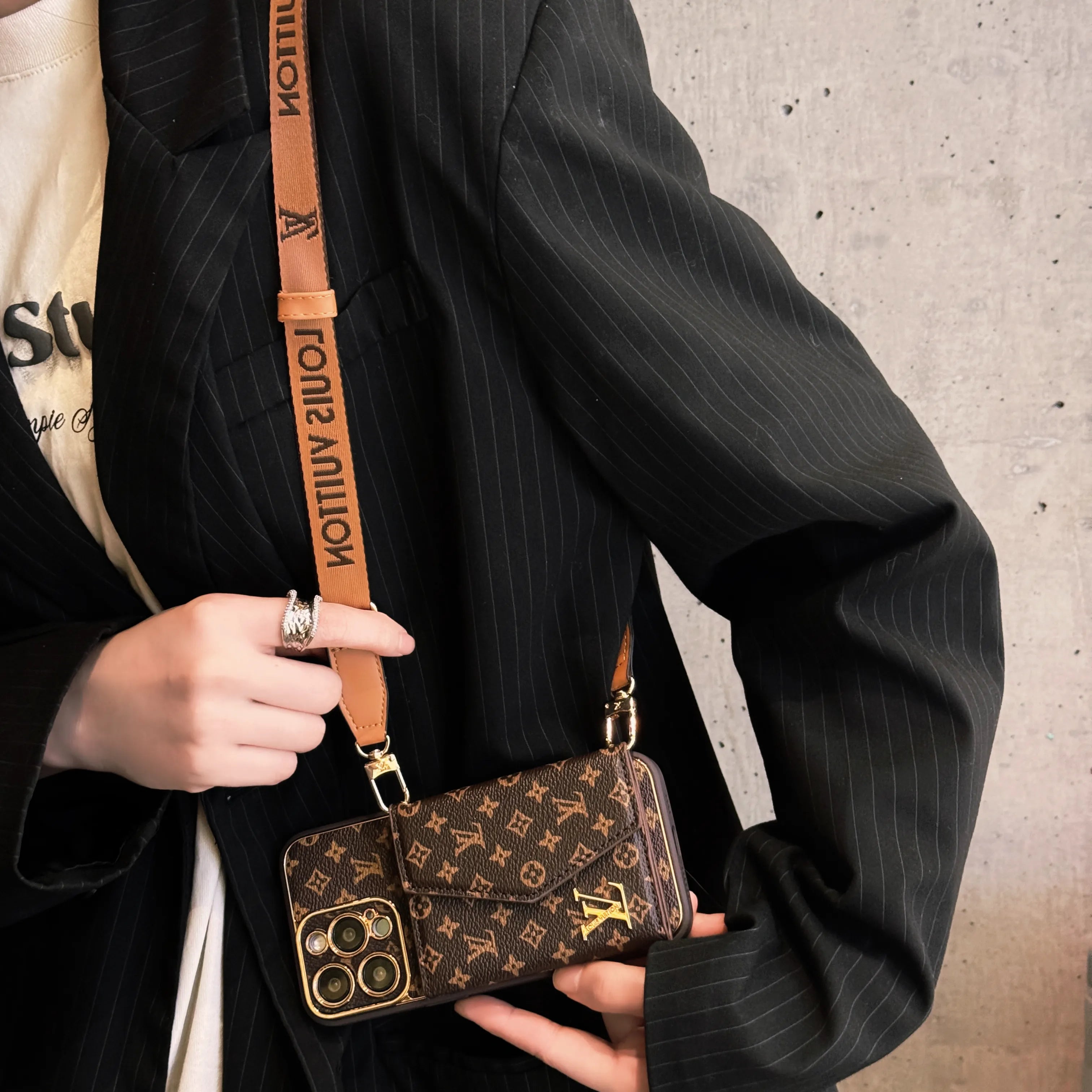 Advanced Leather iPhone Case With Wallet And Strap Brown