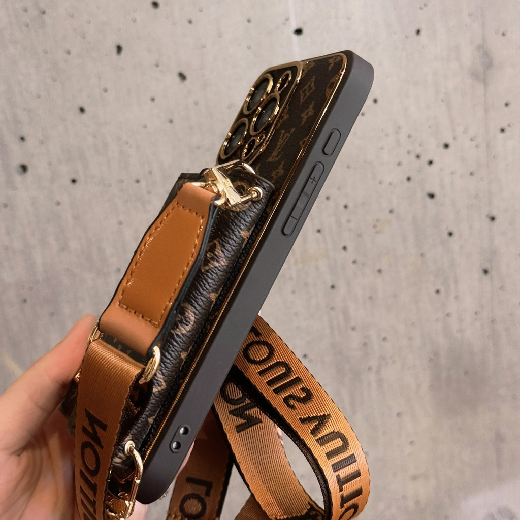 Advanced Leather iPhone Case With Wallet And Strap Brown