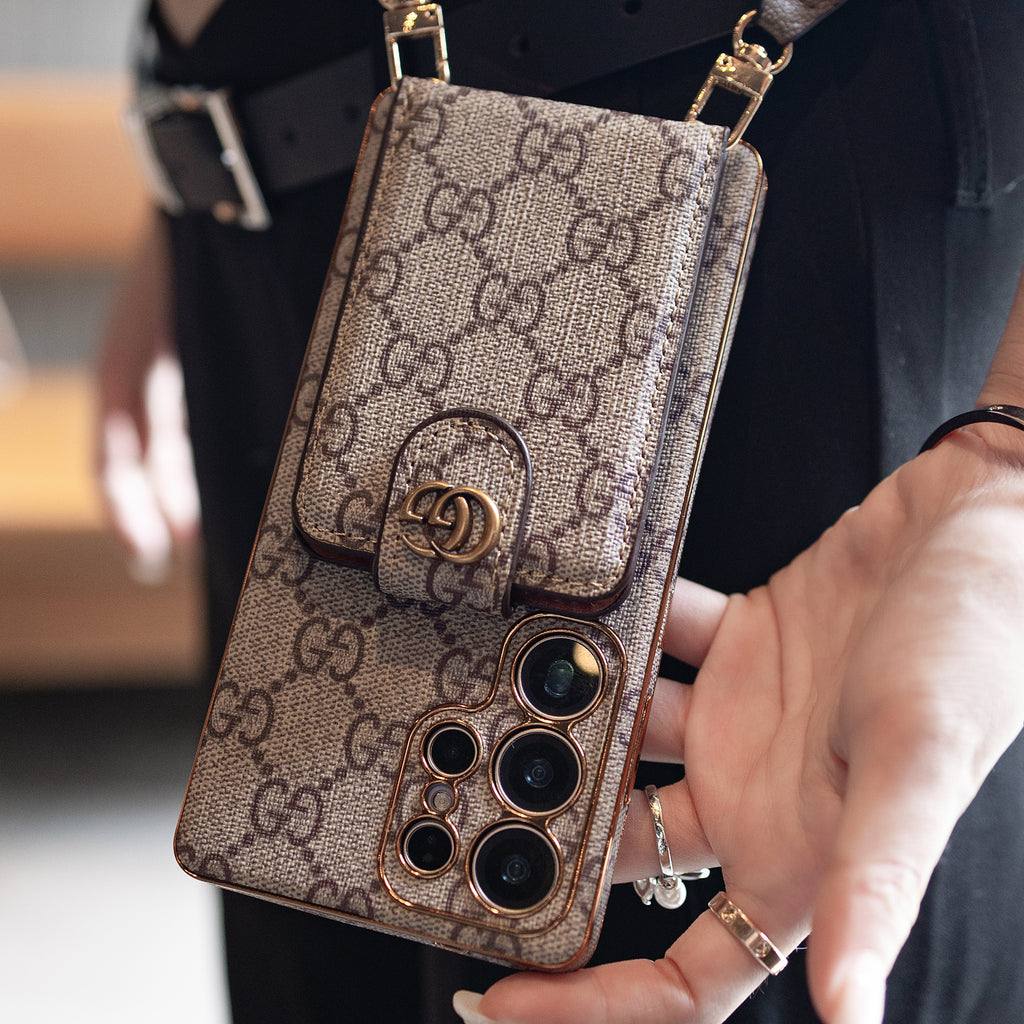 Advanced Leather Samsung Phone Case with Wallet and Strap.