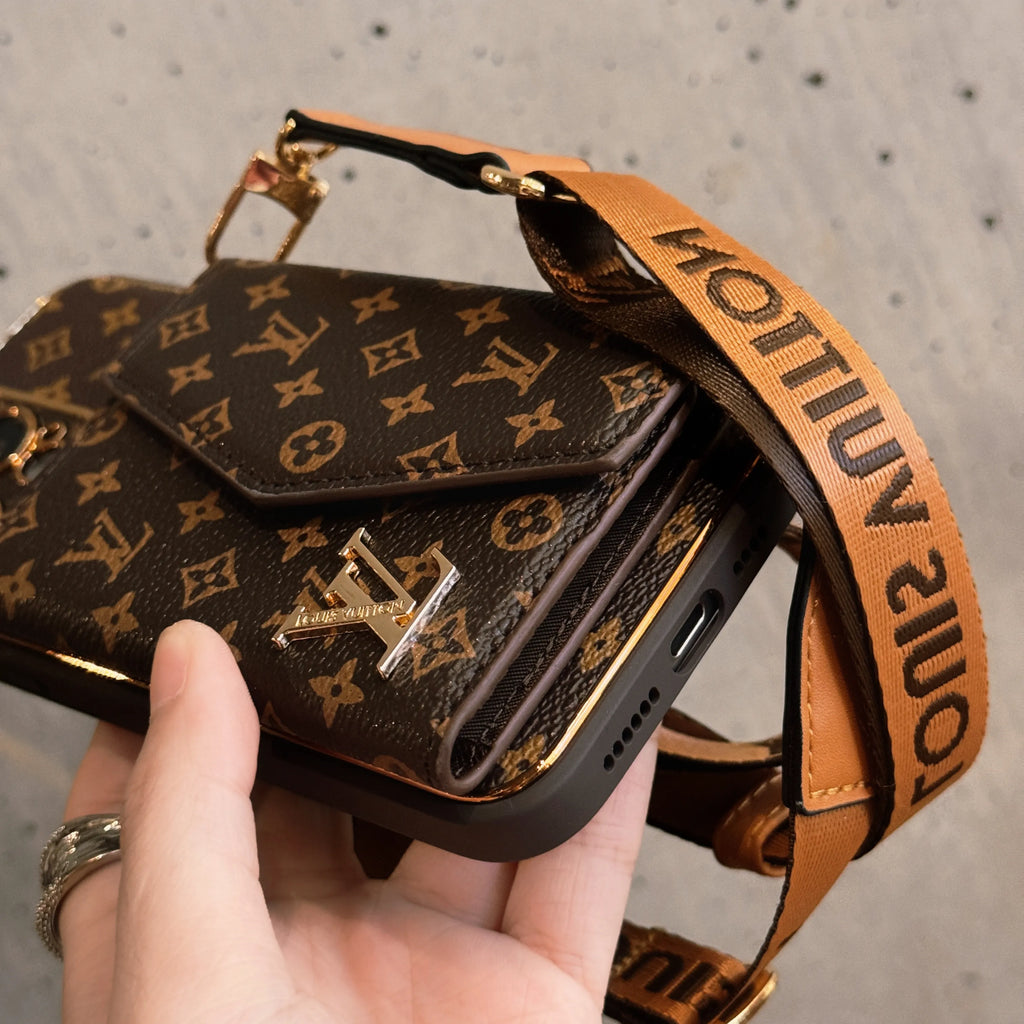 Monogram iPhone Case With Wallet And Strap Brown Small Printing