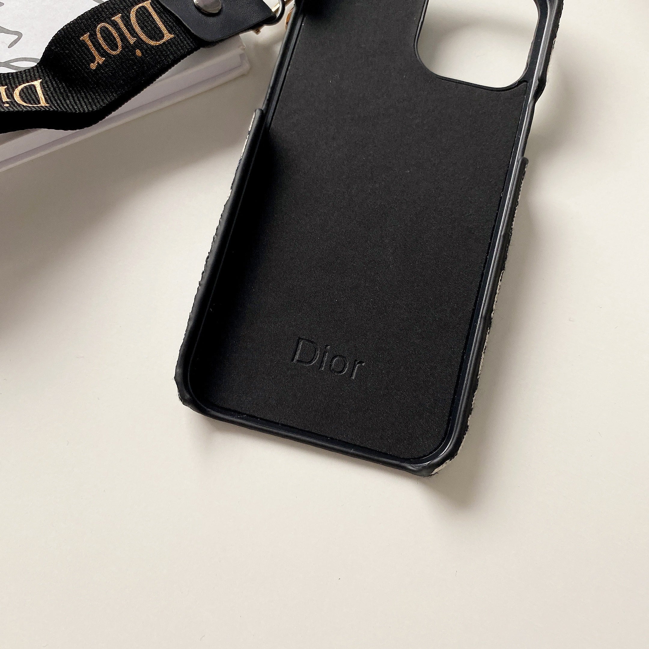 CD Monogram iPhone Case With Strap — Black