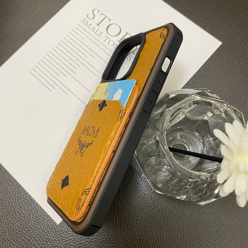 MCM Monogram iPhone Case With Card Holder — Yellow