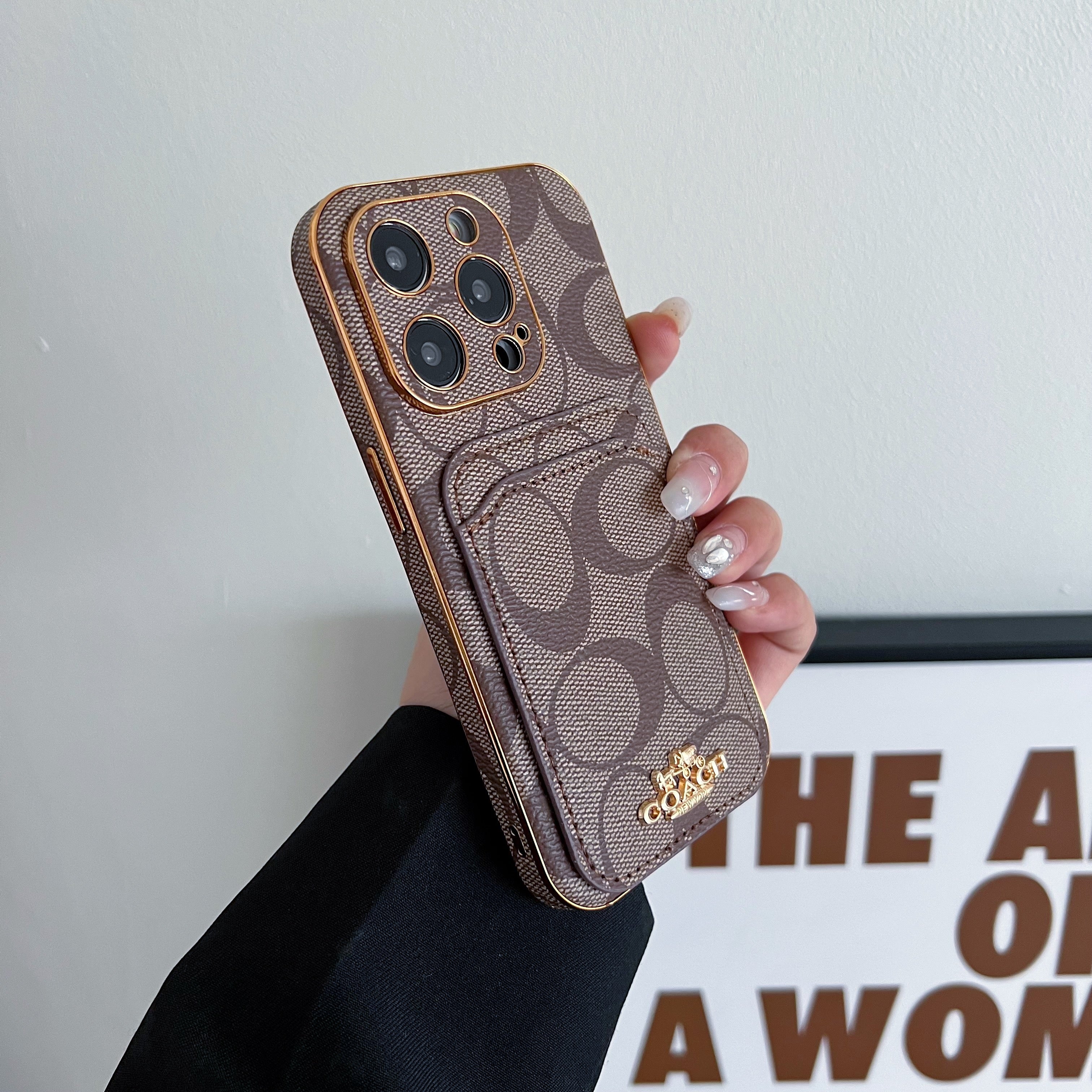 Coach Signature iPhone Case With Card Holder — Coffee Brown