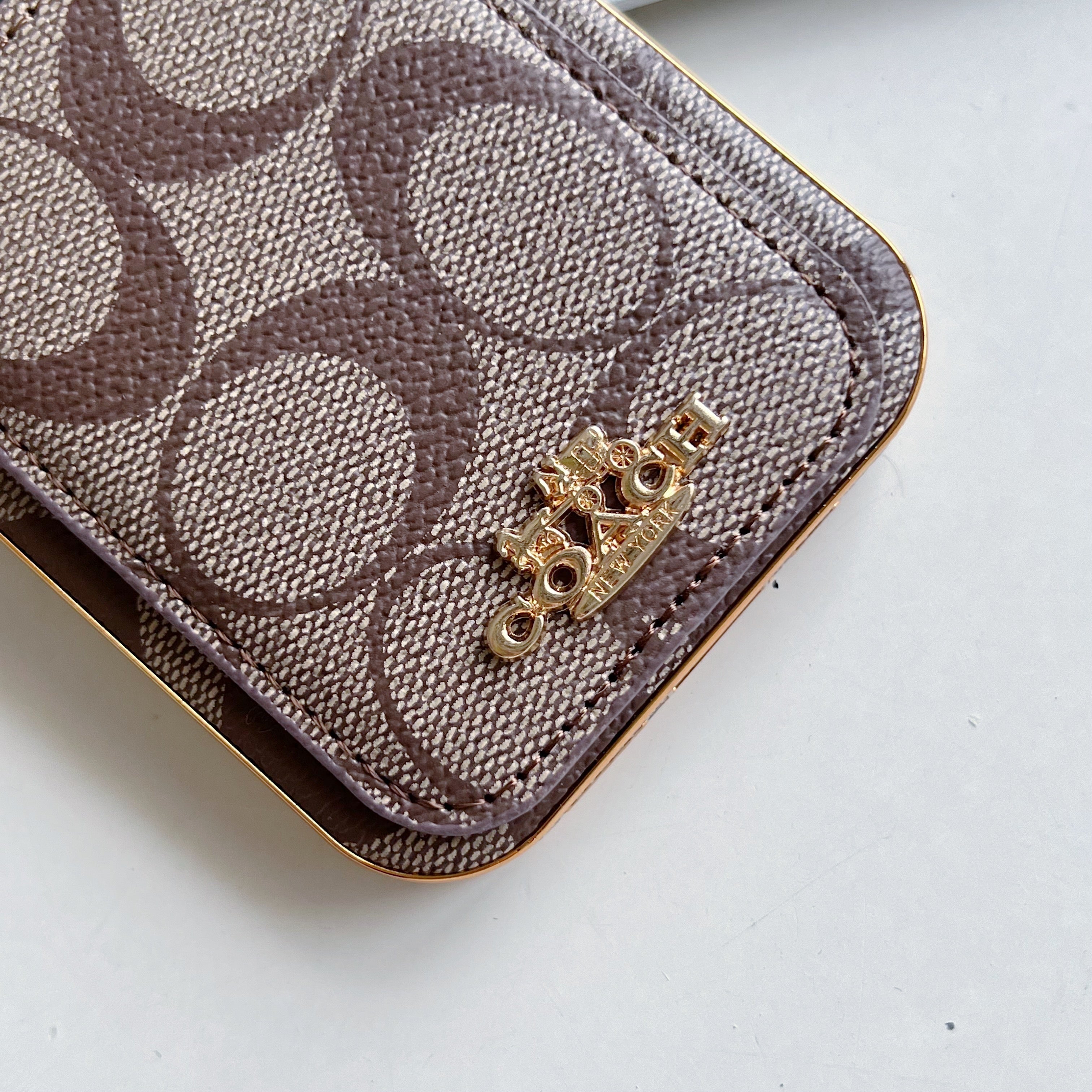 Coach Signature iPhone Case With Card Holder — Coffee Brown