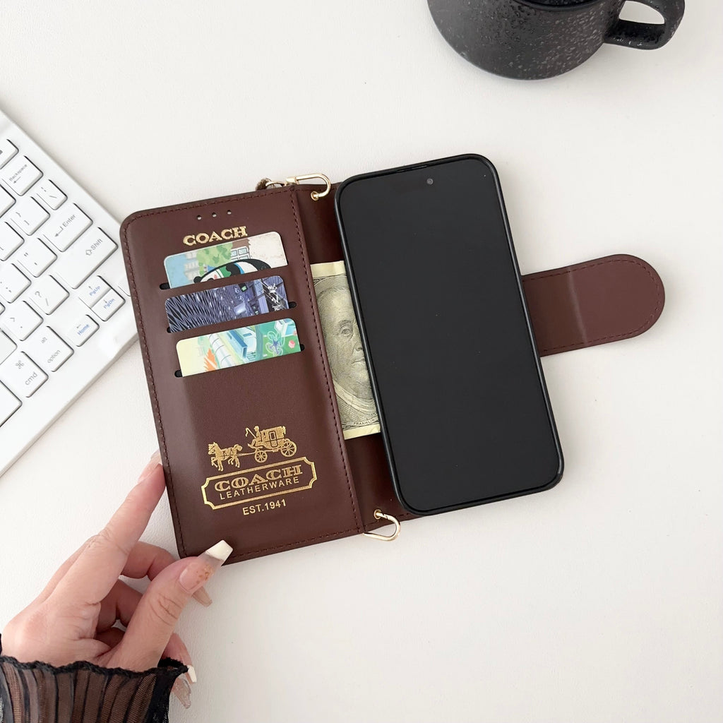 Classic Leather Flip iPhone Case with Card Holder Black