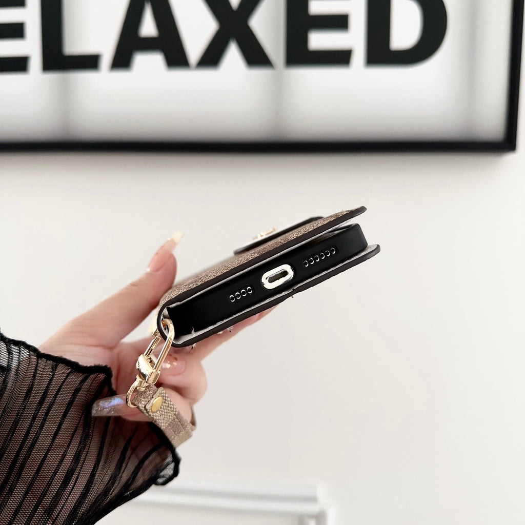 Classic Leather Flip iPhone Case with Card Holder Black