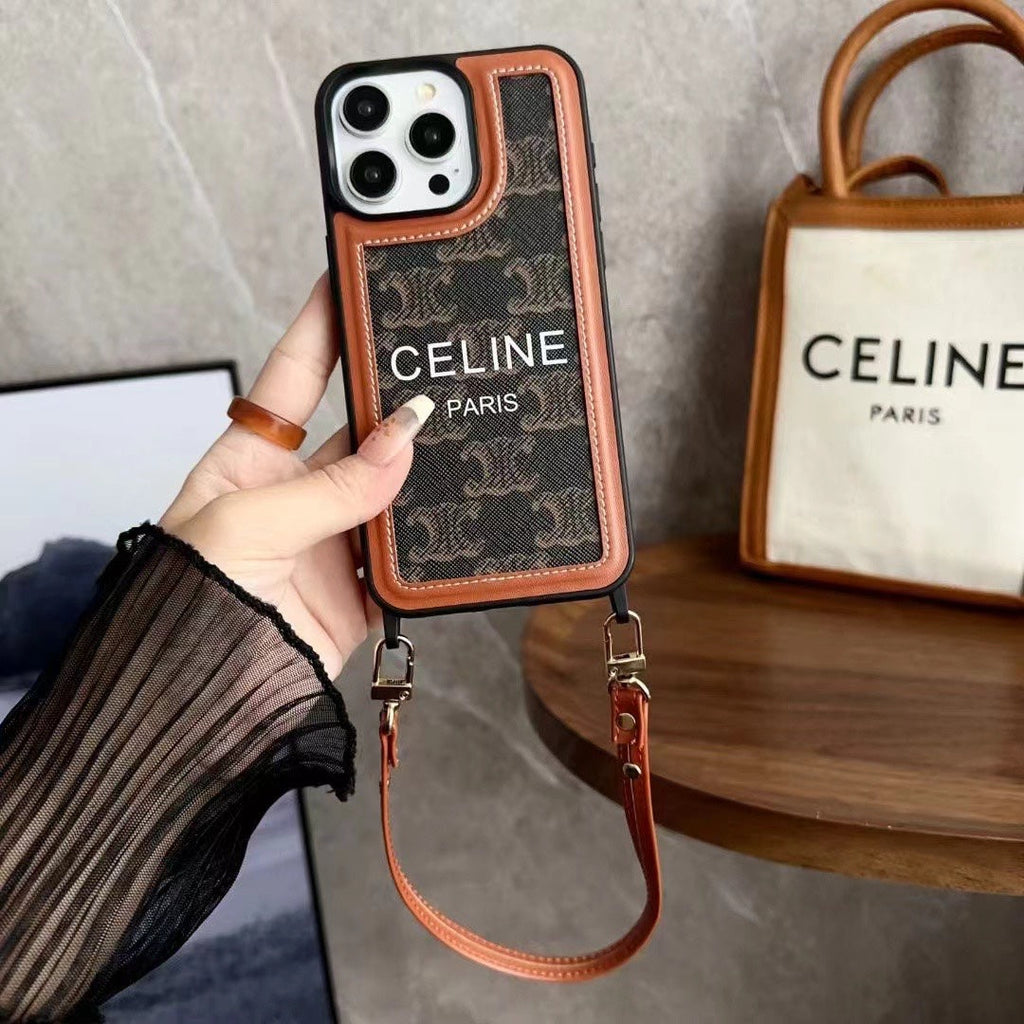 Celine Black Monogram iPhone Case With Strap